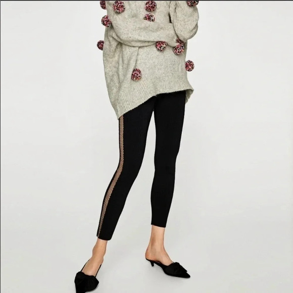 Zara Pants - **NEW ZARA Knit Side Fishnet High Rise Leggings